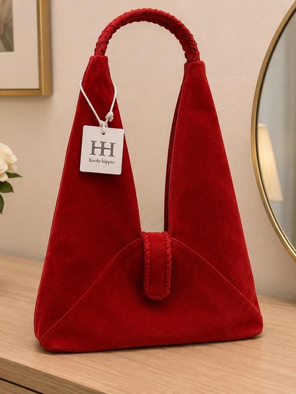 Haute Hippie Red Suede Handbag with Braided Strap - Picture 2 of 7